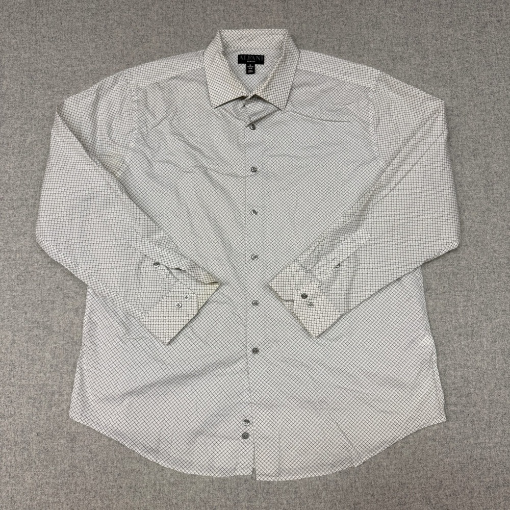 Alfani Dress Shirt XL Slim Fit White Black Geometric Print Long Sleeve Stretch